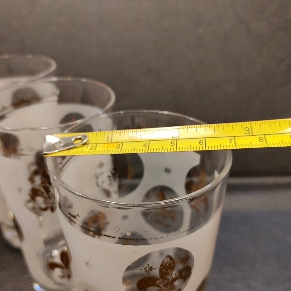 Libbey Highball Glasses Frosted Fleur de Lis Gold Rim 1950s Set of 6 - Picture 3 of 10